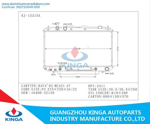 Heizkörper MCA21 Toyotas RAV4 PA 2003 Soem-16400-22130 16/22 AN DPI 2411 fournisseur