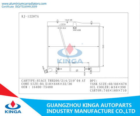 2004 aller Aluminium-Toyota-Heizkörper für HIACE TRH200 214 219 AN Soem 16400 - 75480 fournisseur