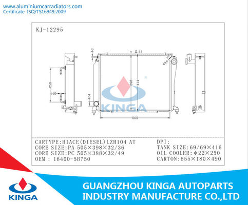 Aluminium-Toyota-Heizkörper HIACE (DIESEL) LZH104 Soem 16400-5B750 PA26/AN fournisseur