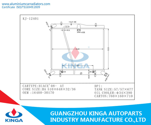 Toyota-Heizkörper HIACE Soem 2008 16400-30170 BA26/AN allem Aluminium fournisseur