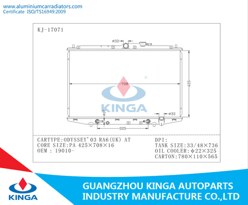 Designer-Heizkörper Soems 19010 für Honda Odyssey 03 RA6 (Großbritannien) AN PA 16mm fournisseur