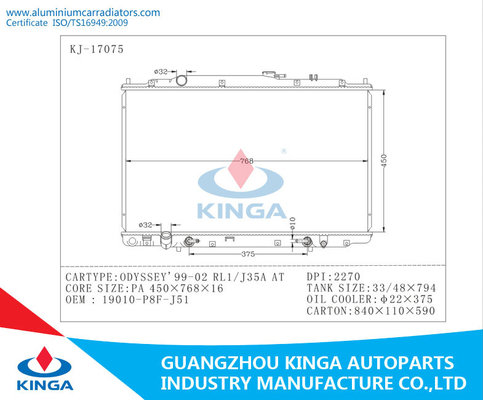 Honda-Ersatz-Heizkörper ODYSSEE 99 - 02 RL1/J35A Soem-ODYSSEE 99 - 02 RL1/J35A DPI 2270 fournisseur
