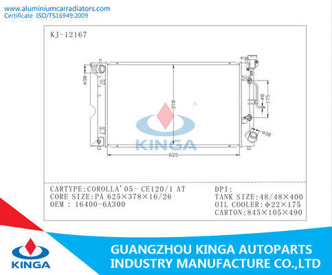 Autoteil-Aluminiumheizkörper für Toyota Corolla 05 - CE120/CE121 16400 - 6A300 AN fournisseur