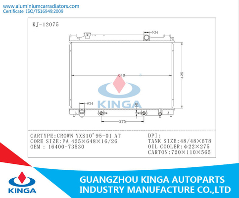 Jahr Kraftfahrzeugmotor-abkühlendes Heizkörper-Toyota-Kronen-YXS10 95 - 01 Soem 16400 73530 fournisseur