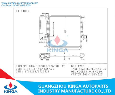 Autoteil-Aluminiumauto-Heizkörper für BMW 316/318/320/325 90 Soem 1719264/1723528 AN fournisseur