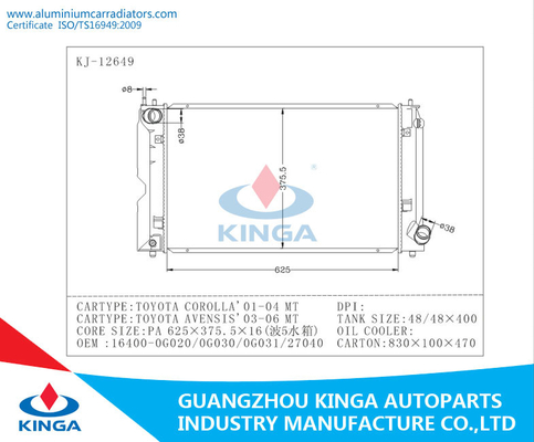 TOYOTA COROLLA 01-04 inländische Heizkörper M.Ü.s Leistungs-Heizkörper TOYOTA-AVENSIS 03-06 fournisseur