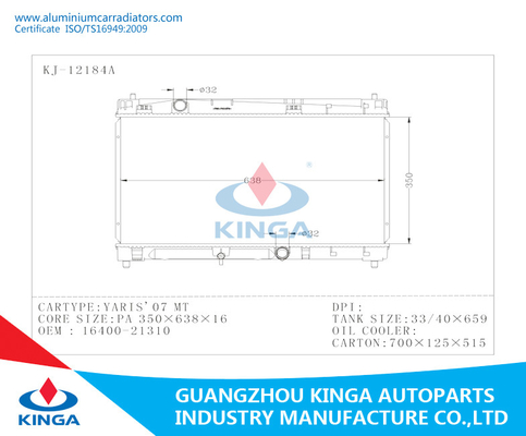 KERN-abkühlende Selbstteile YARIS 07 Toyota Aluminiumheizkörper-16400 - 21310 fournisseur