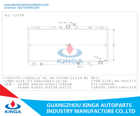 Heizkörper-Klage Enging Kühlsystem-Toyota COROLLA 92 - 99 M.Ü. in CE100/in CE110 fournisseur