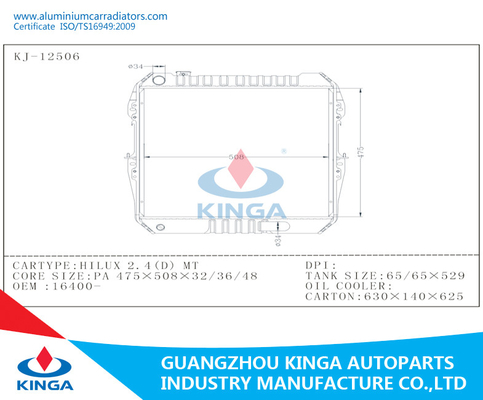 Maschinenteil-Auto-Aluminiumheizkörper Toyota HILUX 2.4D16400 - M.Ü. fournisseur