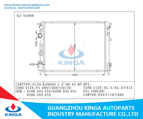 Soemaluminiumauto-Heizkörper 8100 343 476/8200 033 831/8200 343 476 Renault fournisseur