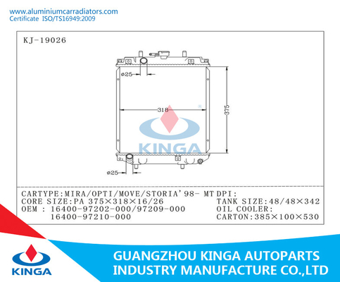 Plastikbehälter-Kern-Aluminiumauto-Heizkörper für Daihatsu Mira 1998/Opti/Bewegung/Storia fournisseur