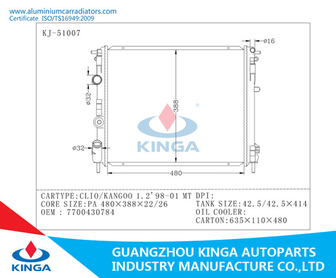 Raidators auto M.Ü.s 98-01 RENAULT CLIO-/KANGOO 1,2 Aluminiumsoem 7700430784 fournisseur
