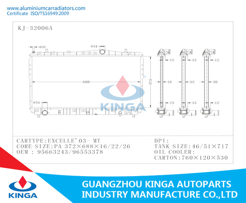 CHEVROLET EPICA 02 - AN Aluminiumauto-Heizkörper Soem 96278702/96328702 G.M.C fournisseur