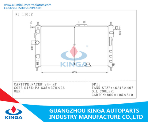 DAEWOO-Aluminiumauto-Heizkörper PA 635*378*26mm für RACER'94-MT PA26 fournisseur