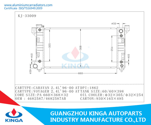 Heizkörper Soemauto-4682587/4682587AB für WOHNWAGEN 2.4L 1996-2000/REISENDE 2.4L 1996-2000 fournisseur