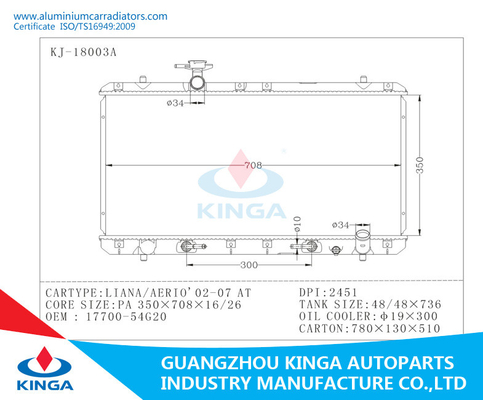 AUTO-Heizkörper-Suzuki-Heizkörper LIANE Soems 17700-54G20 Aluminium/AERIO'02-07 AN fournisseur