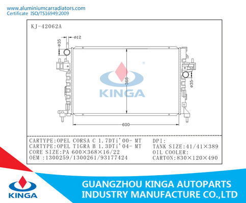 Selbstmaschinenteil-Aluminiumauto-Heizkörper für CORSA C 1.7DTi'00- u. TIGRA B 1.3DTi'04- fournisseur