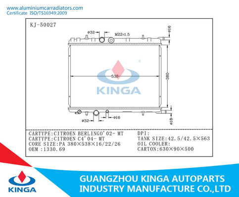 Wasserbehälter-Aluminiumheizkörper für PEUGEOT CITROE BERLINGO'02/CITROEN C4'04 fournisseur