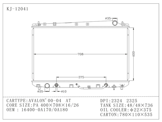 48*736mm Heizkörper-Plastikbehälter für Toyota AVALON 2000-2004 AN fournisseur