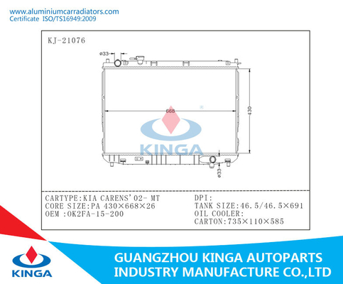 Kia-Aluminiumauto-Heizkörper für Carens'02-Mt, Automobilheizkörper Soems 0K2FA-15-200 fournisseur